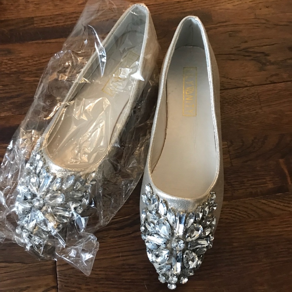 Brand new gold and rhinestone flats